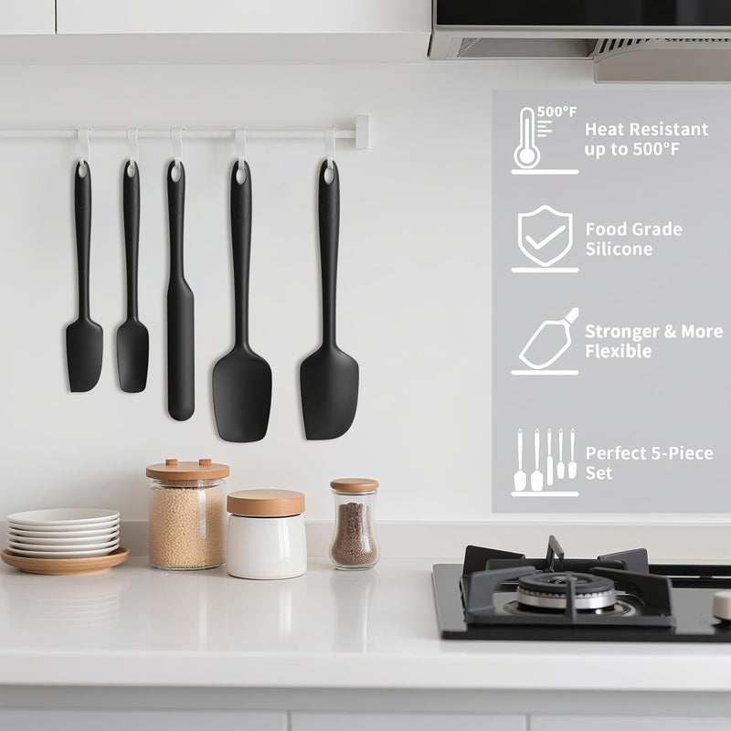 Coukre Silicone Spatula Set of 5,High Temperature Resistant, Food Grade Silicone, Dishwasher Safe, for Baking, Cooking (Pure Black) - Image 4